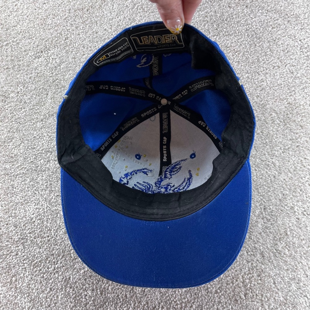 Leader Scorpion Fitted Hat Mens Medium Blue Rhinestone Y2K Rope Piping Cap - Picture 7 of 8